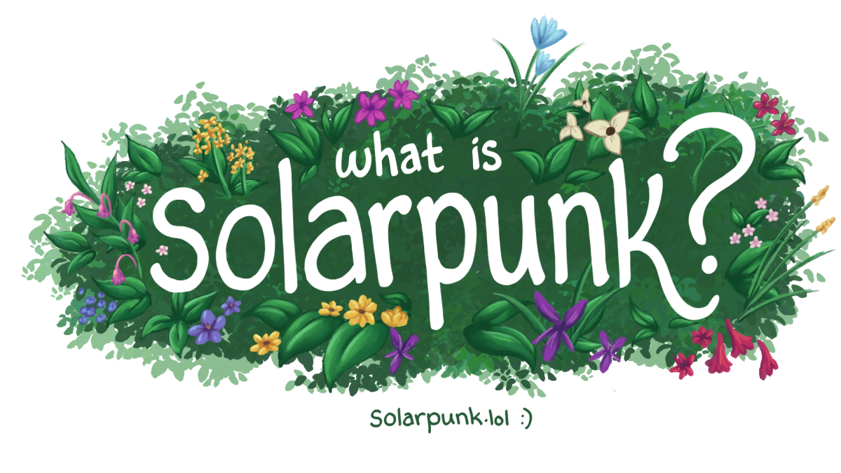A floral illustrated header image that asks What is Solarpunk?